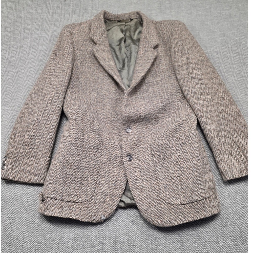 Daniel Hechter Paris Vintage 100% Wool Herringbone Tweed Blazer Brown‎ Grey